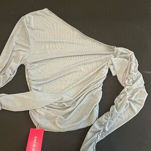 SHEIN Gray Asymmetrical Ruched Blouse